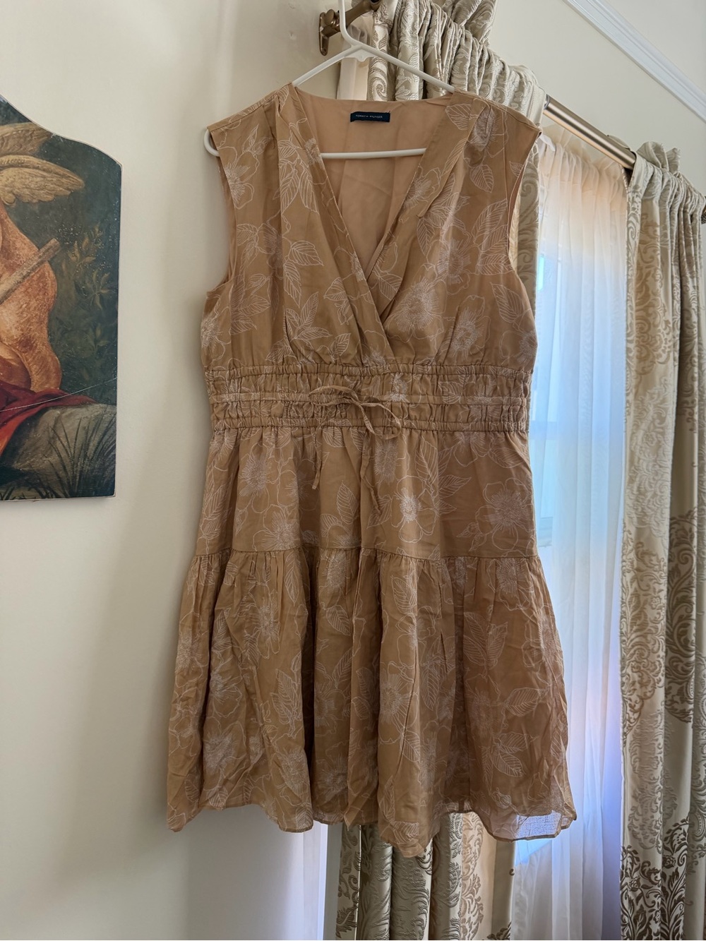 Tommy Hilfiger Tan Floral Sleeveless V-Neck Tiered Mini Dress